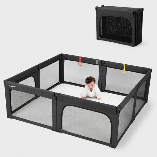 Doradotey Black 8-panel foldable baby playpen, 79x71 inches