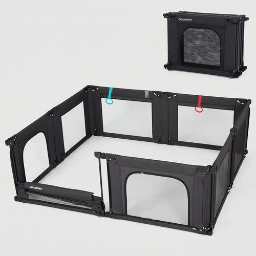 Doradotey Black drop-rail 8-panel playpen with removable washable bottom mat