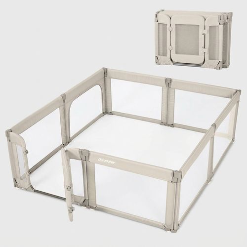 Doradotey Khaki swing-door 8-panel foldable baby playpen with adult door