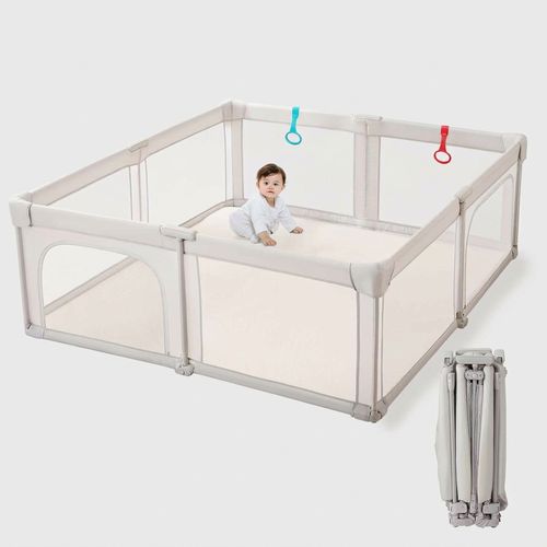 Doradotey Grey 59x59 portable baby playpen, ships fully assembled