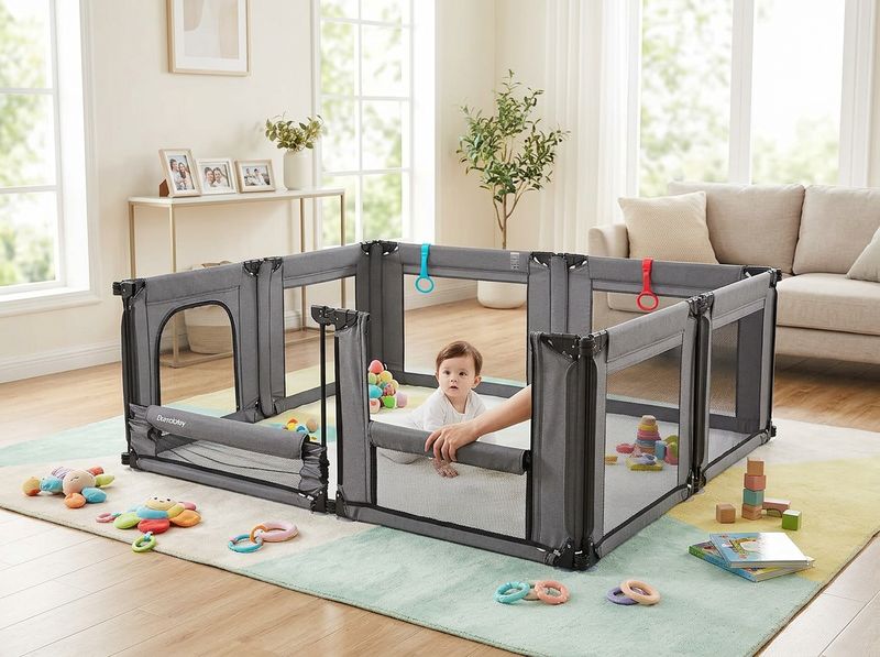 Single fabric panel unzipped from Doradotey playpen frame, ready for cold wash